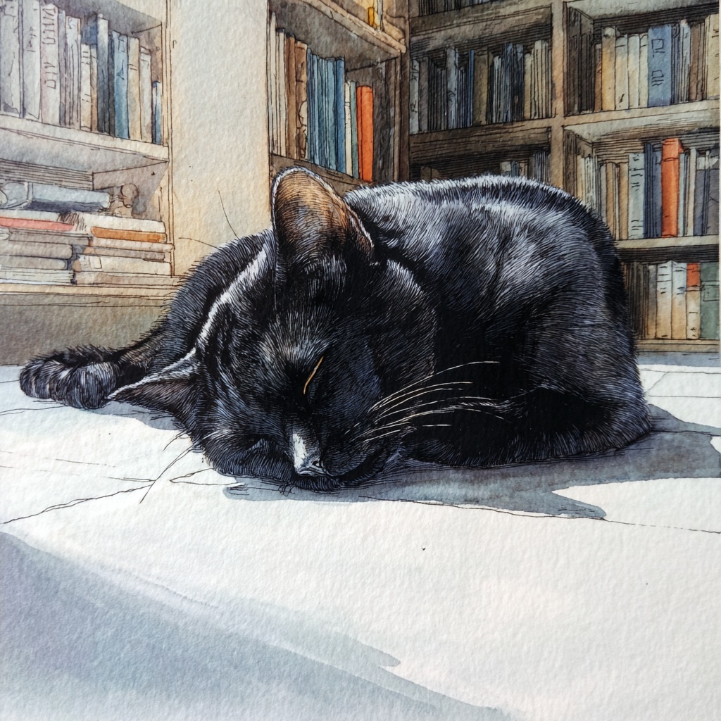 図書館で眠っている黒猫 20枚まとめました