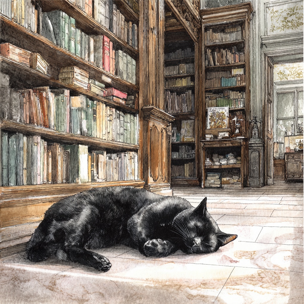 図書館で眠っている黒猫 20枚まとめました