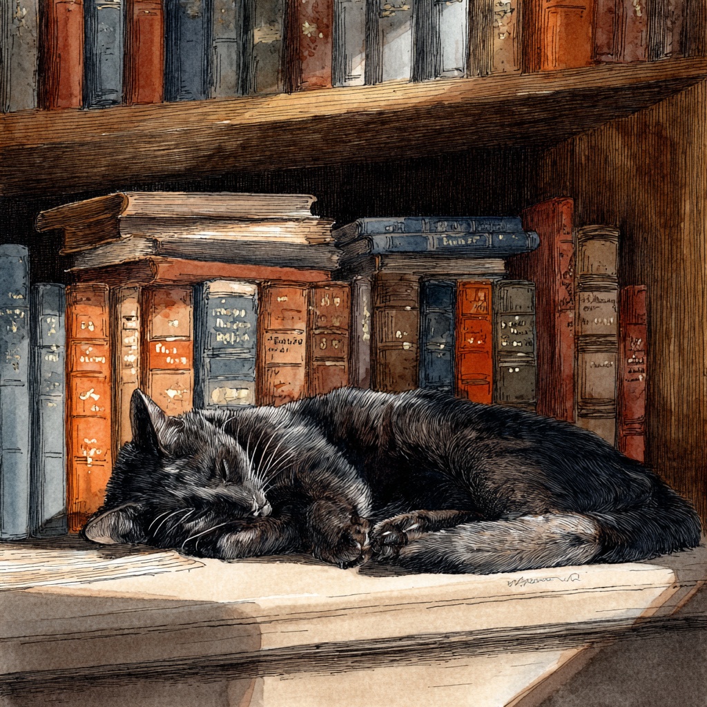 図書館で眠っている黒猫 20枚まとめました