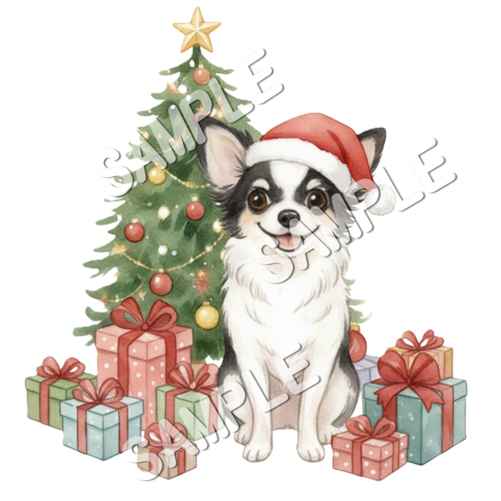 チワワの楽しいクリスマスのClipArt 10点