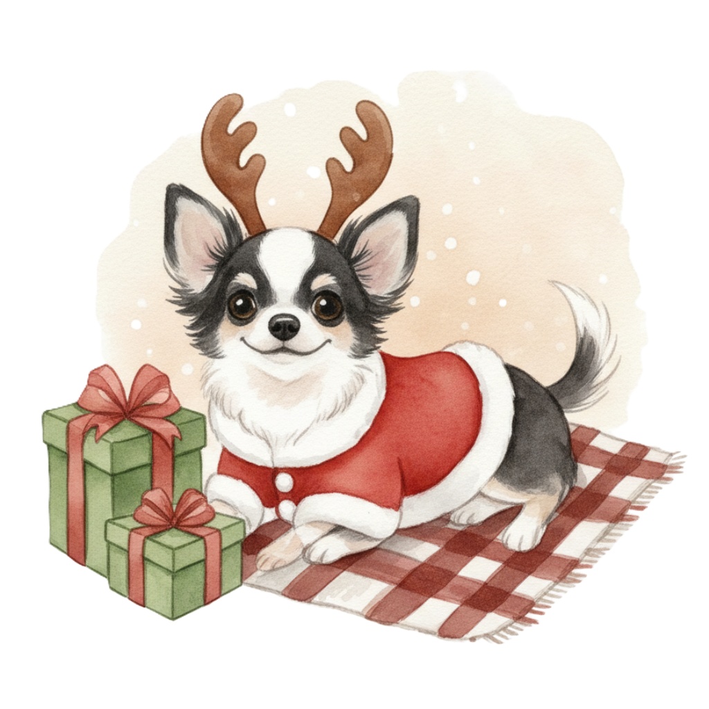 チワワの楽しいクリスマスのClipArt 10点