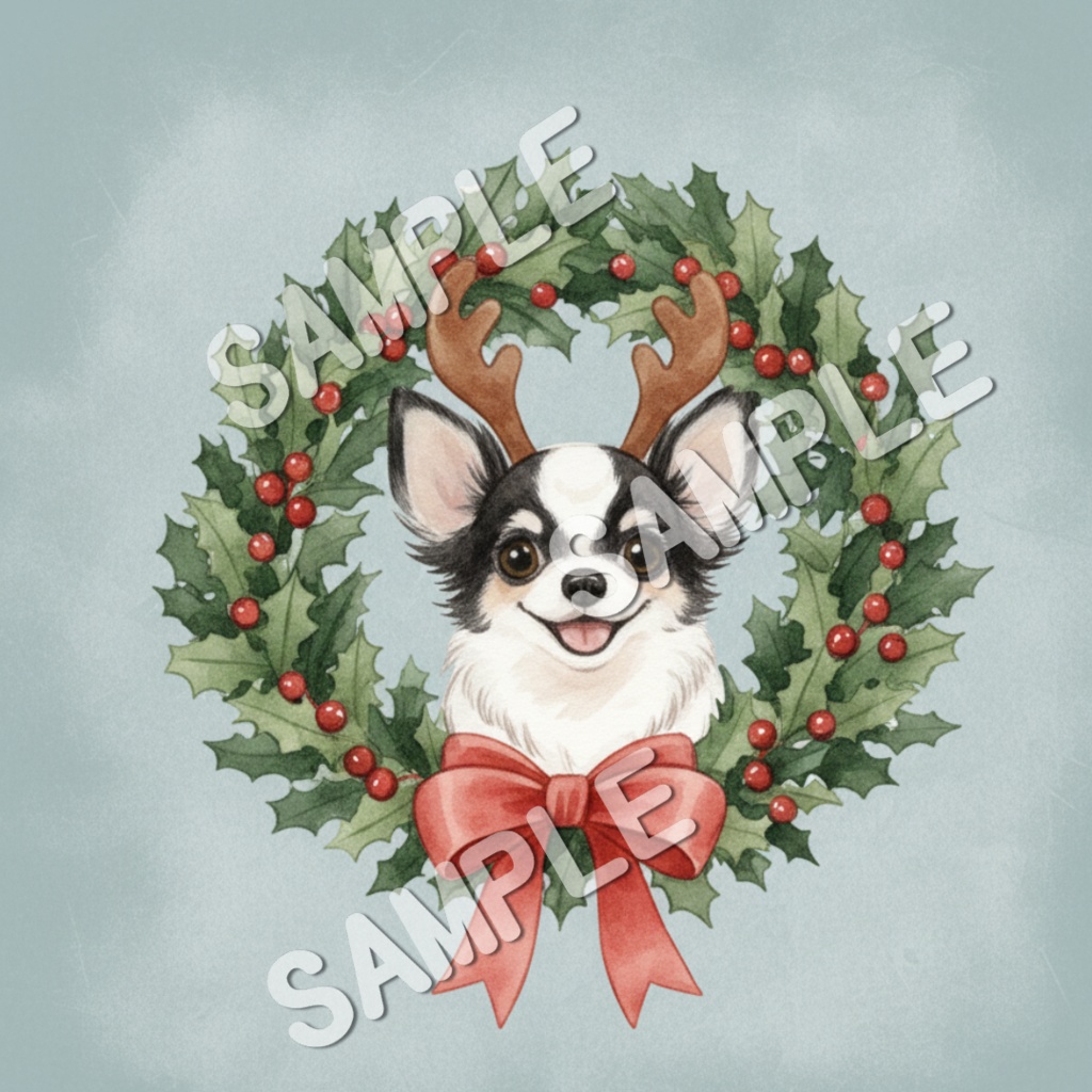 チワワの楽しいクリスマスのClipArt 10点