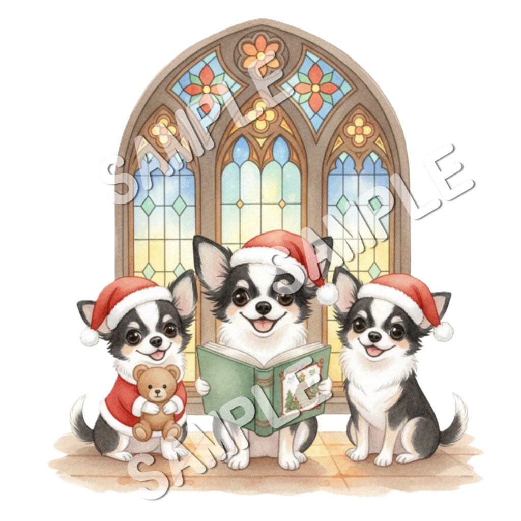 チワワの楽しいクリスマスのClipArt 10点