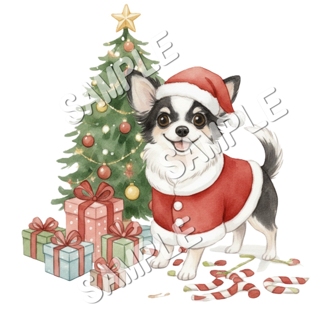 チワワの楽しいクリスマスのClipArt 10点