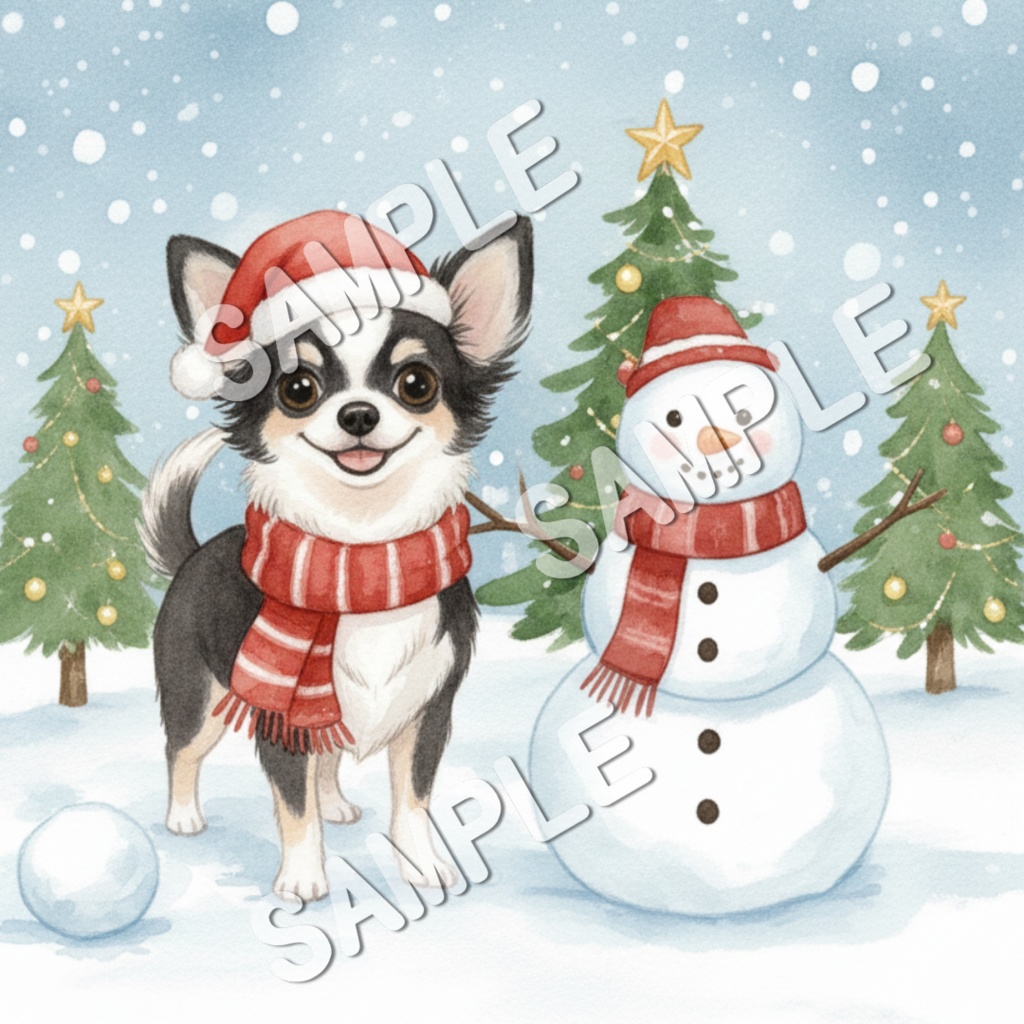 チワワの楽しいクリスマスのClipArt 10点