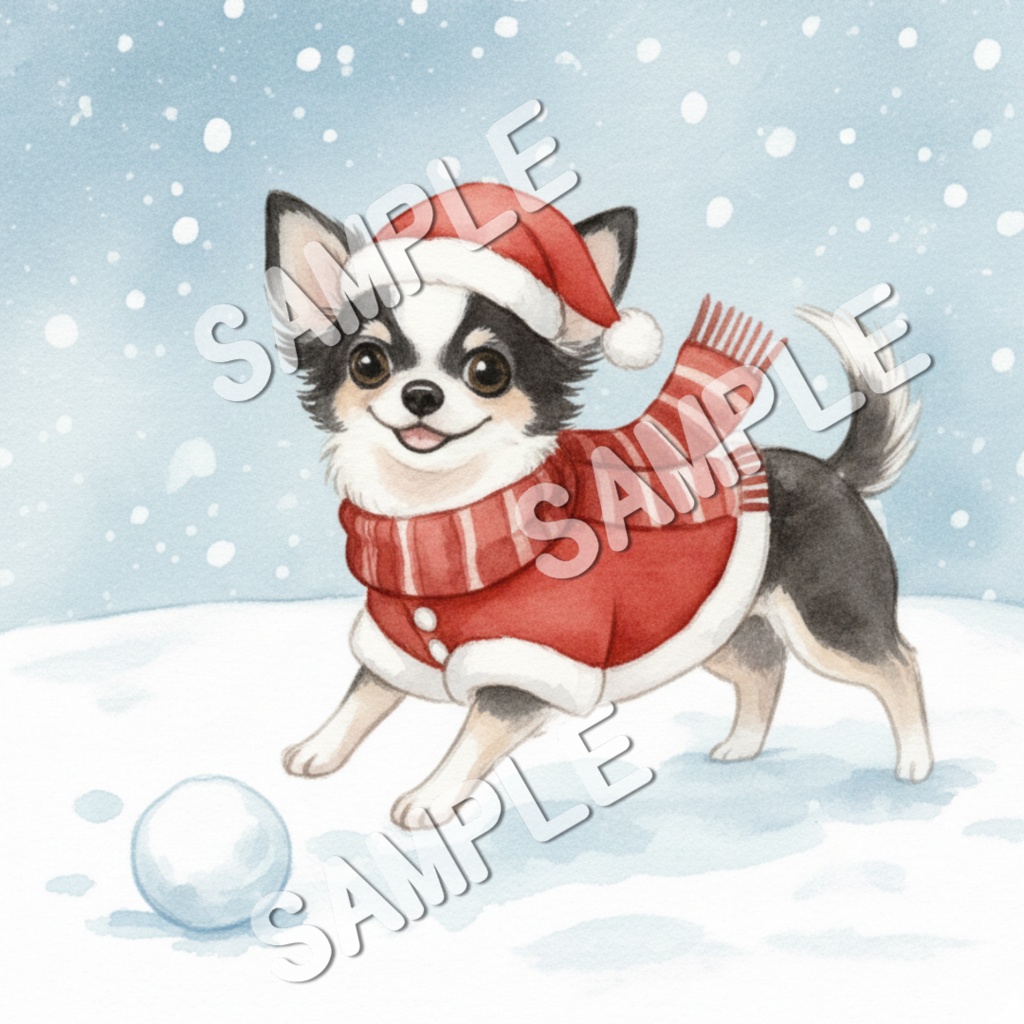チワワの楽しいクリスマスのClipArt 10点