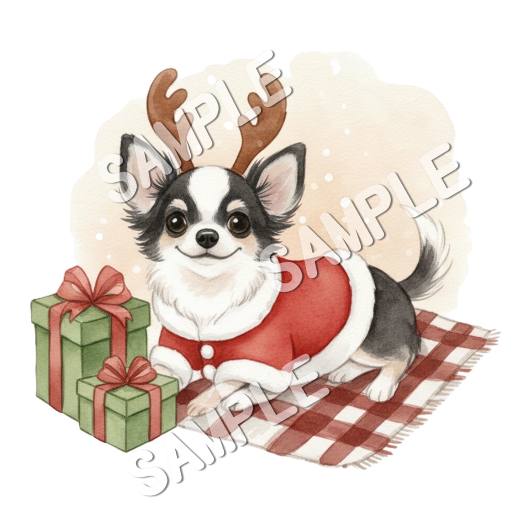 チワワの楽しいクリスマスのClipArt 10点