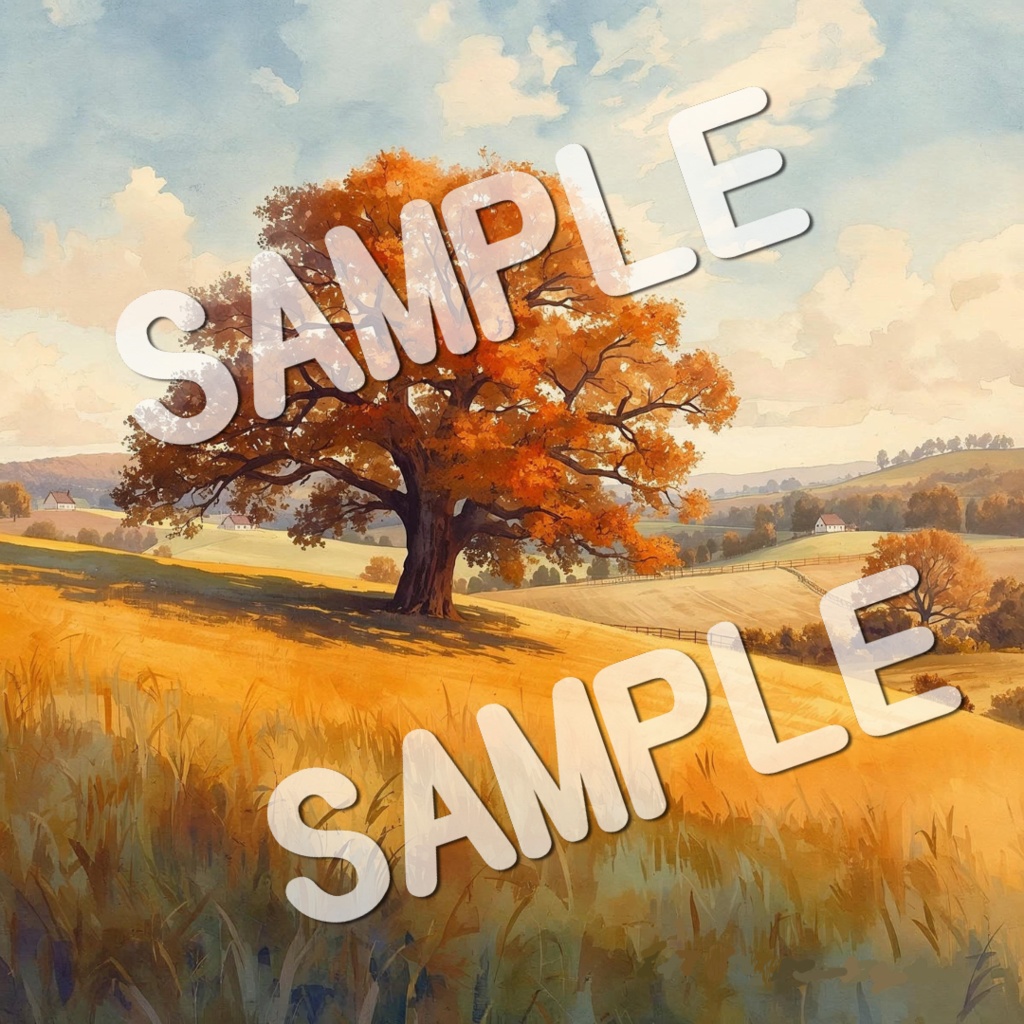 水彩画風美しい紅葉の景色20PNG