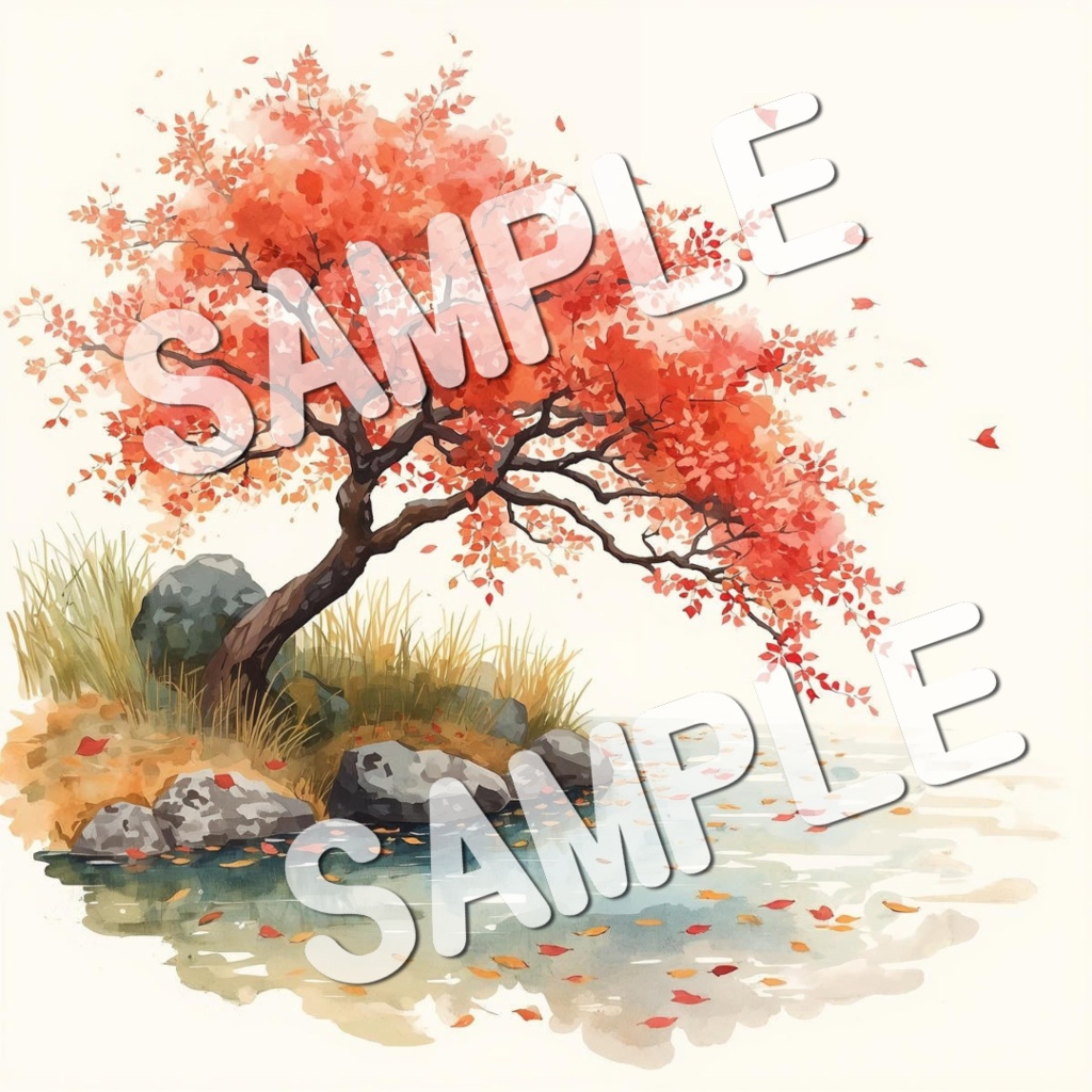 水彩画風美しい紅葉の景色20PNG