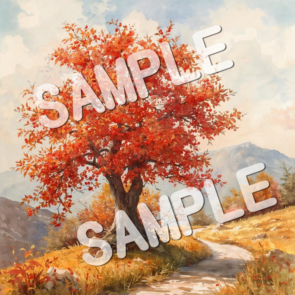 水彩画風美しい紅葉の景色20PNG