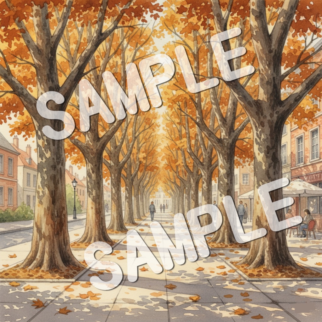 水彩画風美しい紅葉の景色20PNG