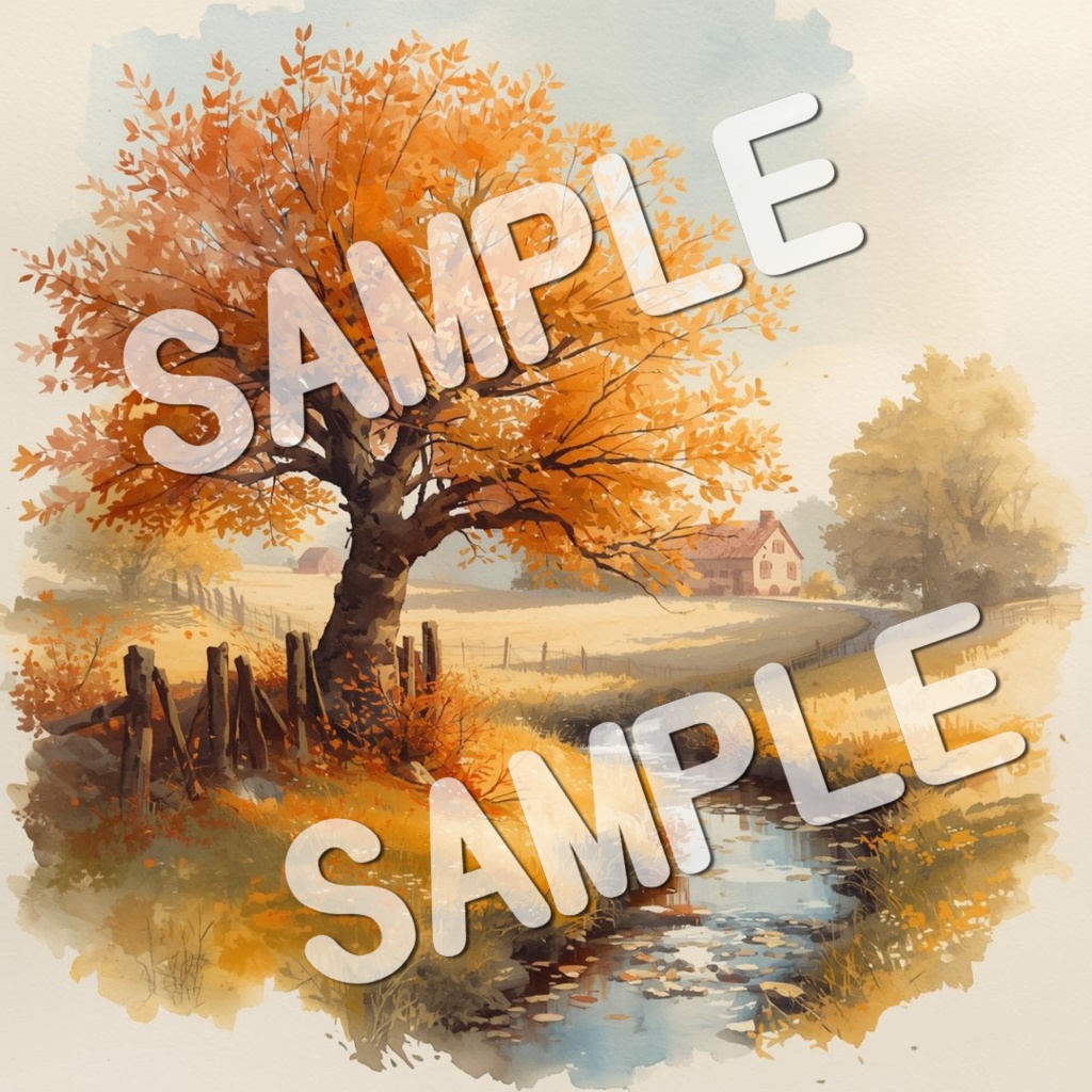 水彩画風美しい紅葉の景色20PNG