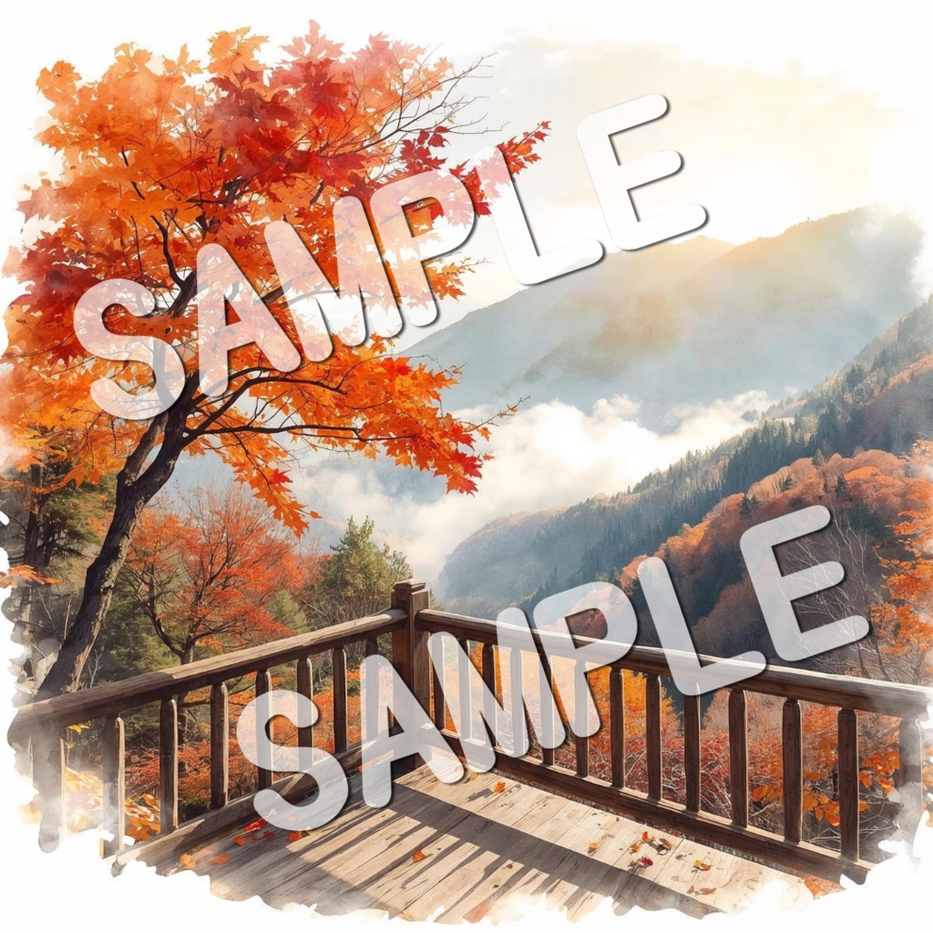 水彩画風美しい紅葉の景色20PNG