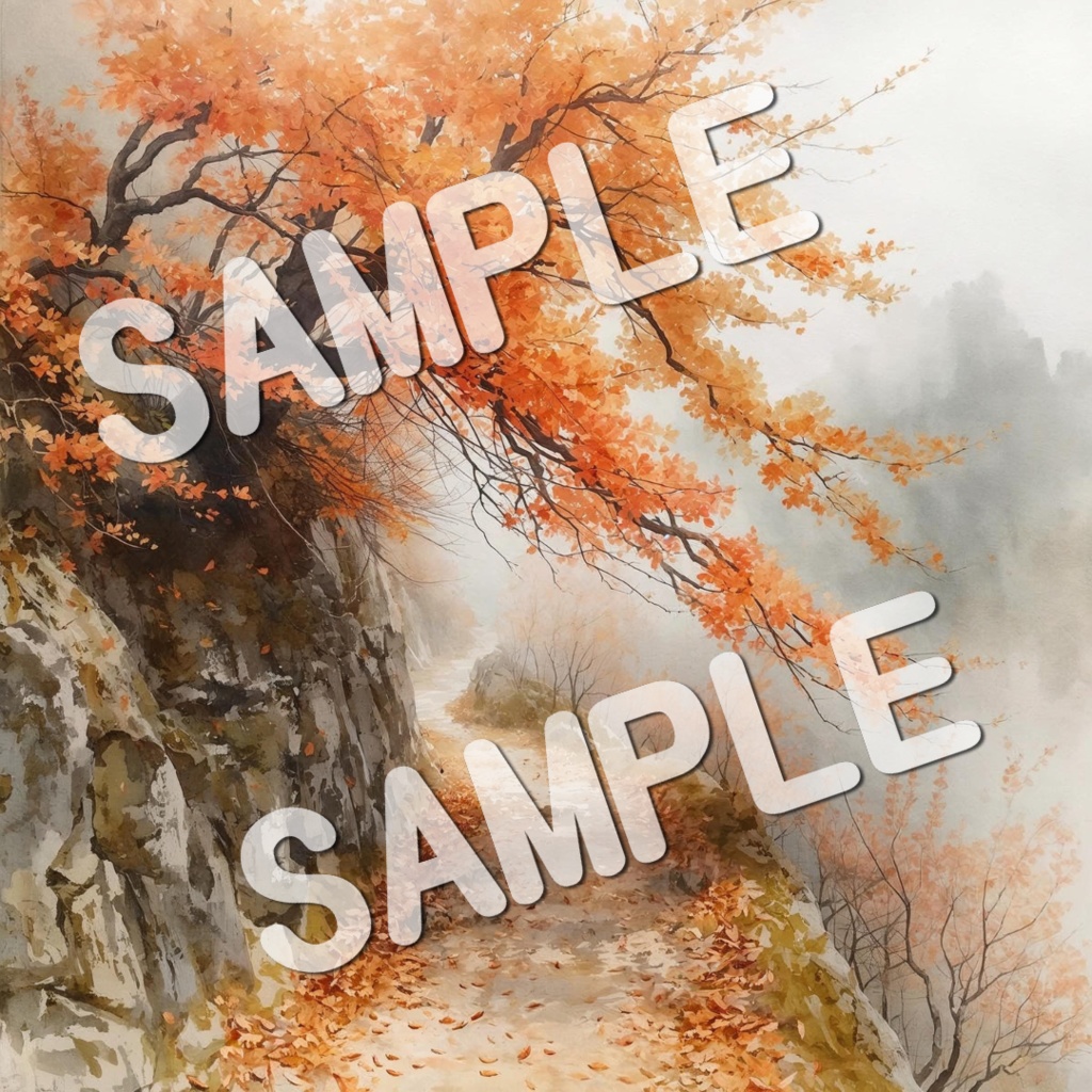 水彩画風美しい紅葉の景色20PNG