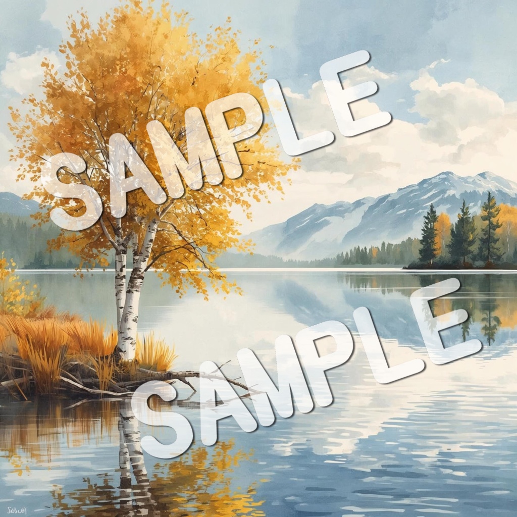 水彩画風美しい紅葉の景色20PNG