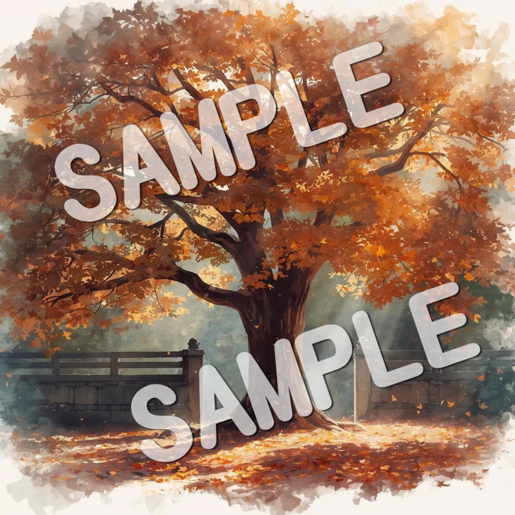 水彩画風美しい紅葉の景色20PNG