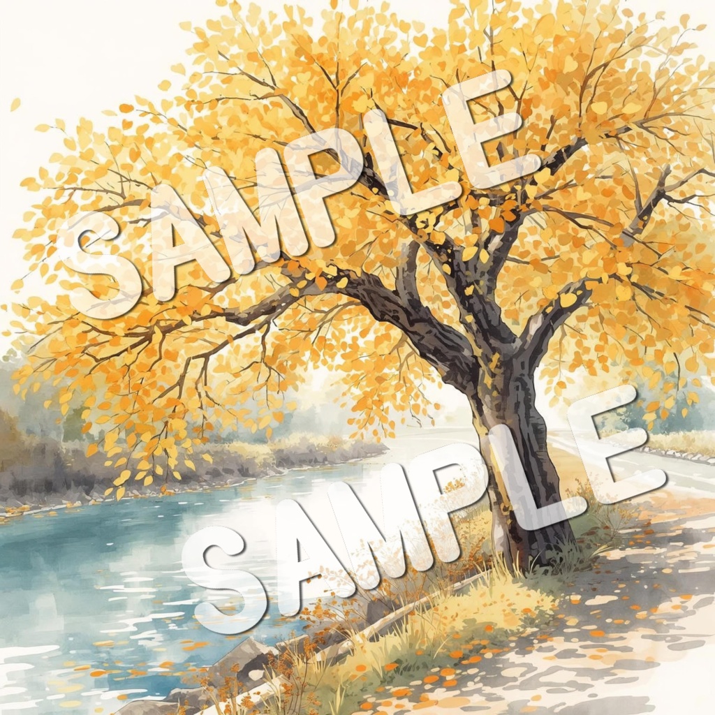 水彩画風美しい紅葉の景色20PNG