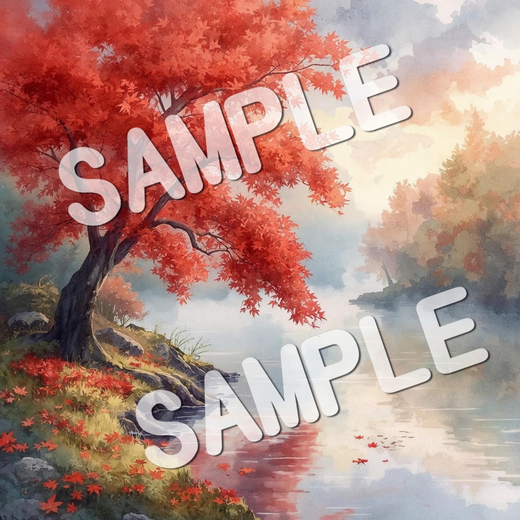 水彩画風美しい紅葉の景色20PNG