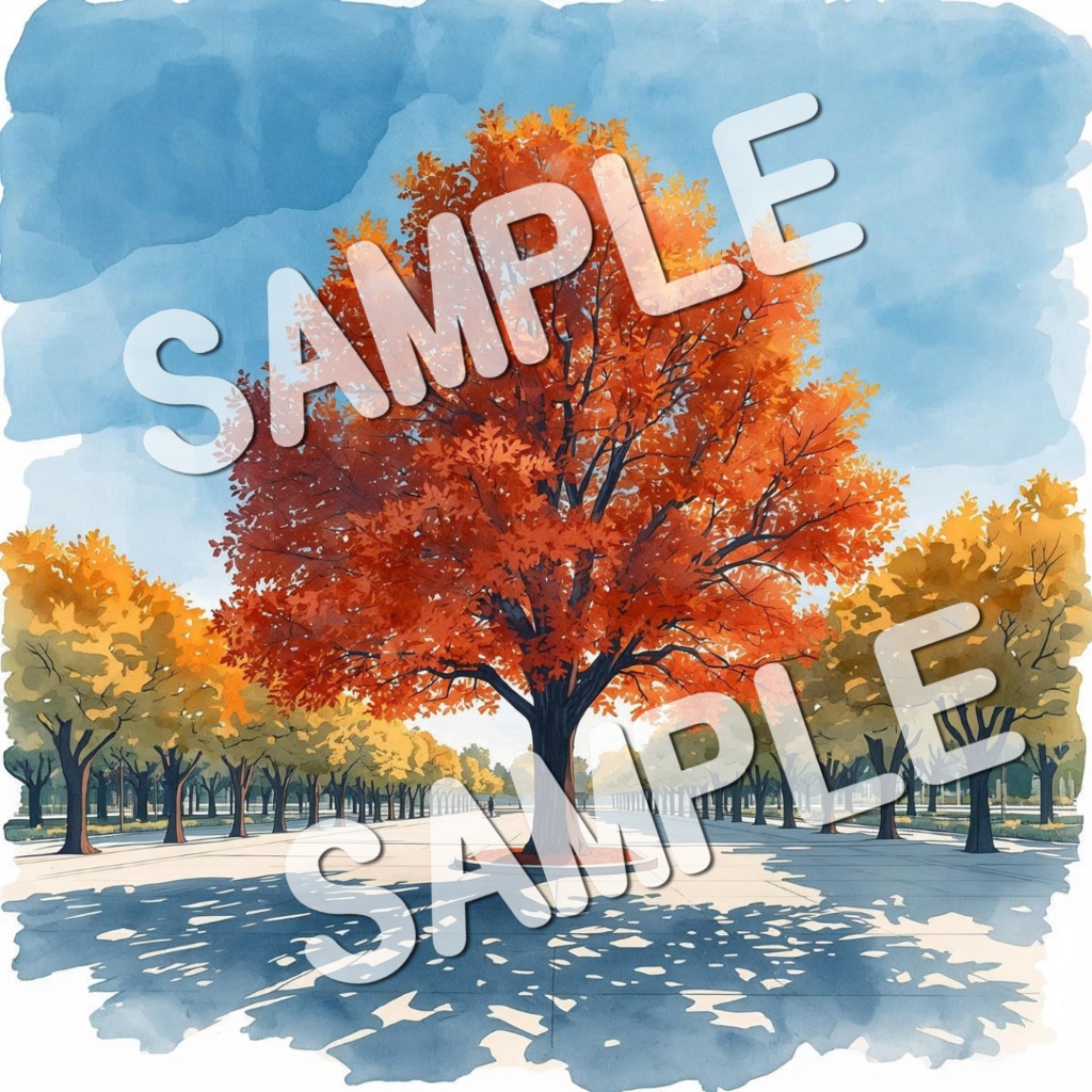 水彩画風美しい紅葉の景色20PNG