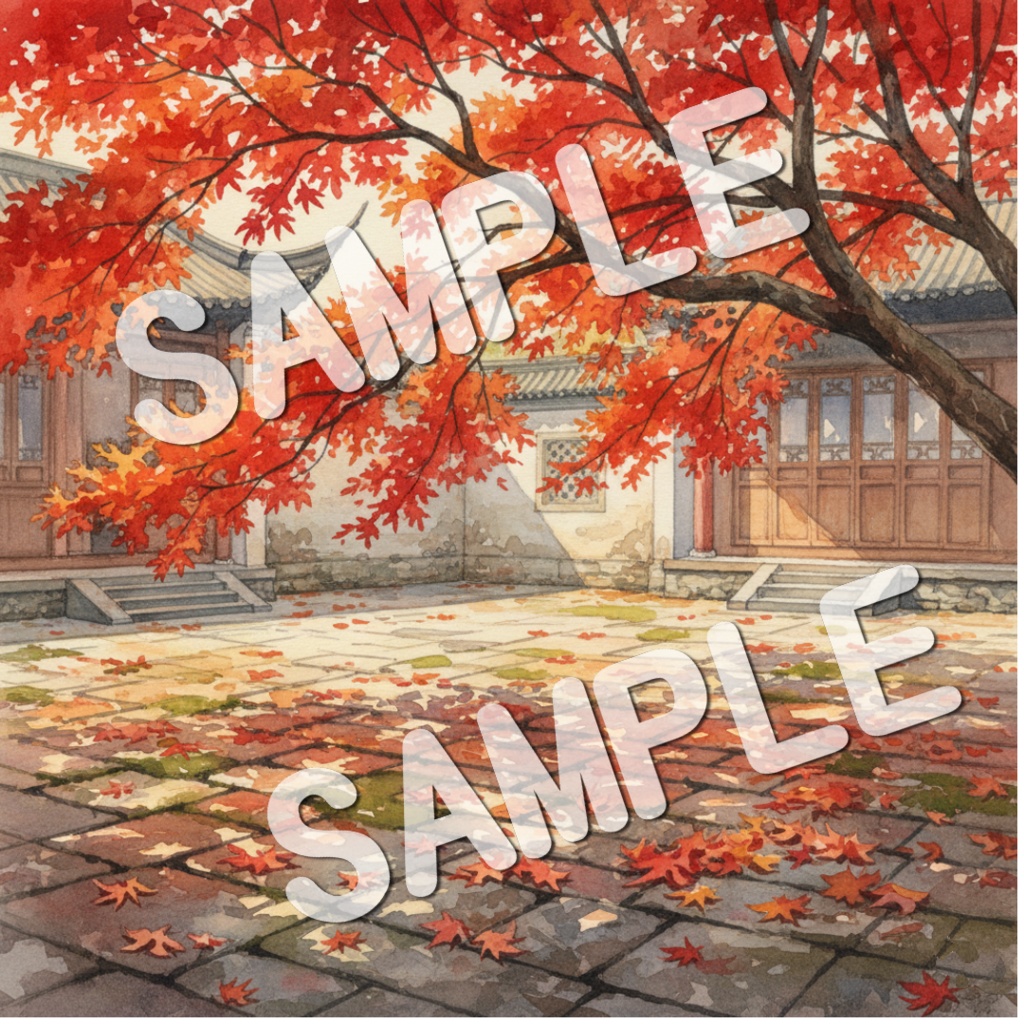 水彩画風美しい紅葉の景色20PNG