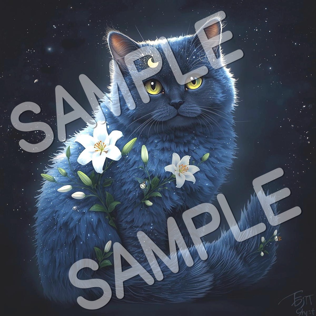 幻想的な猫と花のアートコレクション