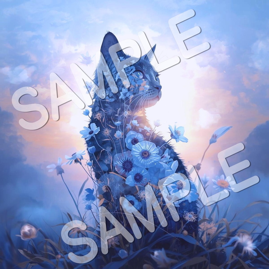 幻想的な猫と花のアートコレクション