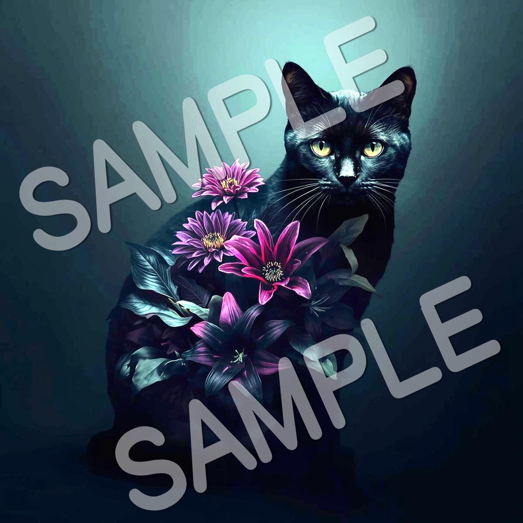 幻想的な猫と花のアートコレクション