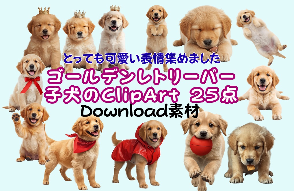 ゴールデンレトリーバー子犬ClipArt25点 Download商品