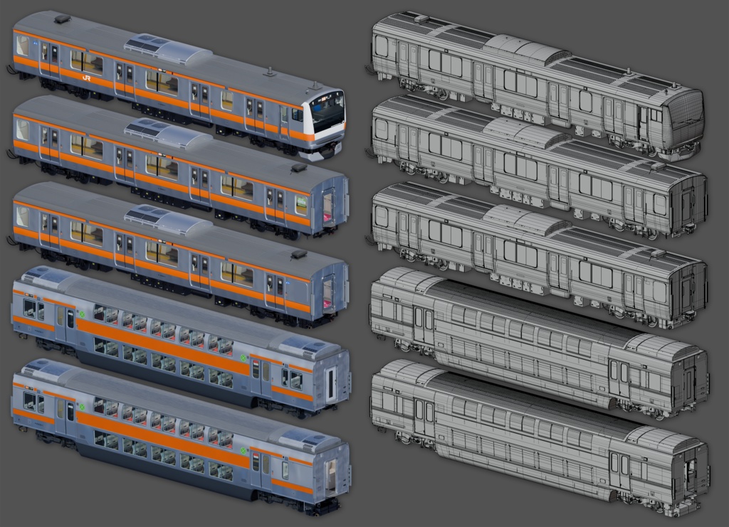 Japanese Train 3D Model E233-0 Series - Chūō Line | Rigged | Includes Green Car | 日本の電車 3Dモデル E233系0番台 - 中央線 | リグ付け済み | グリーン車含む