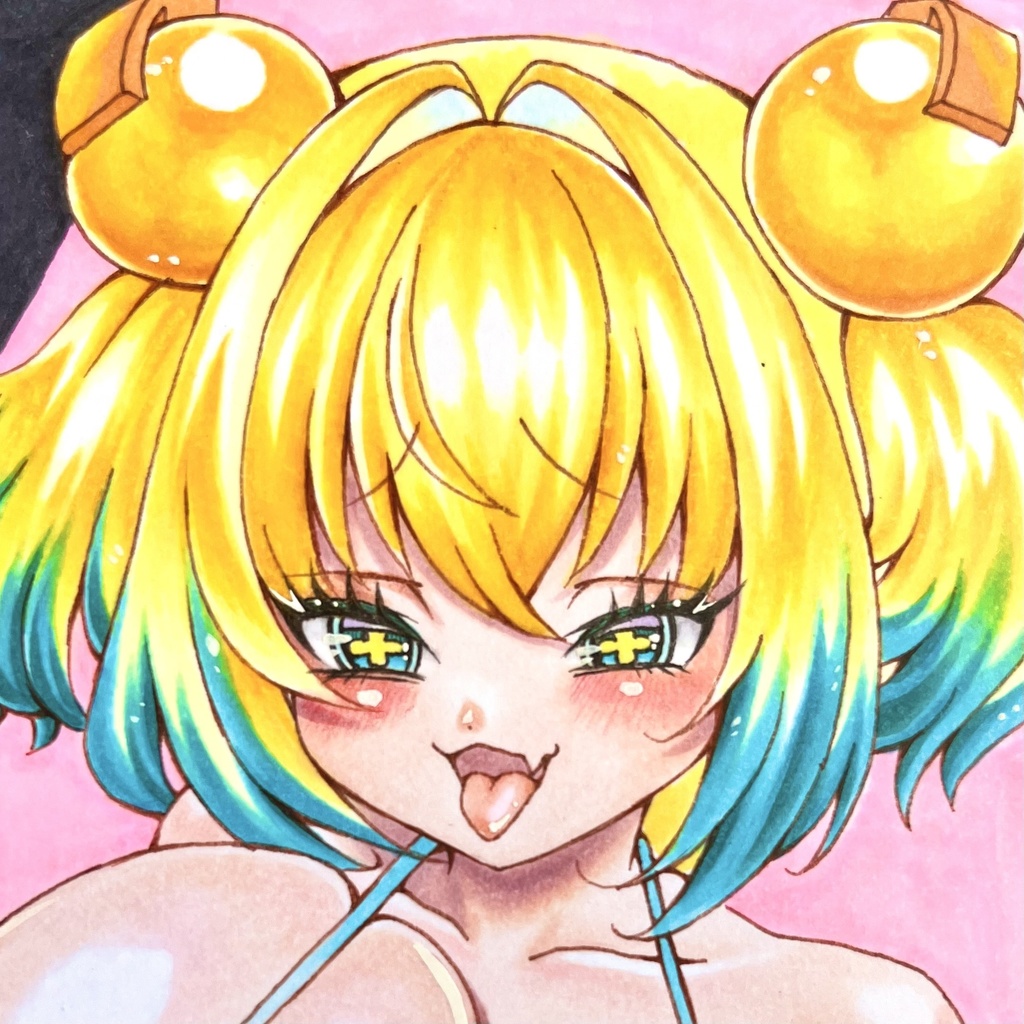 手描きイラスト　ボンバーガール　パイン　同人　原画　ハガキサイズ