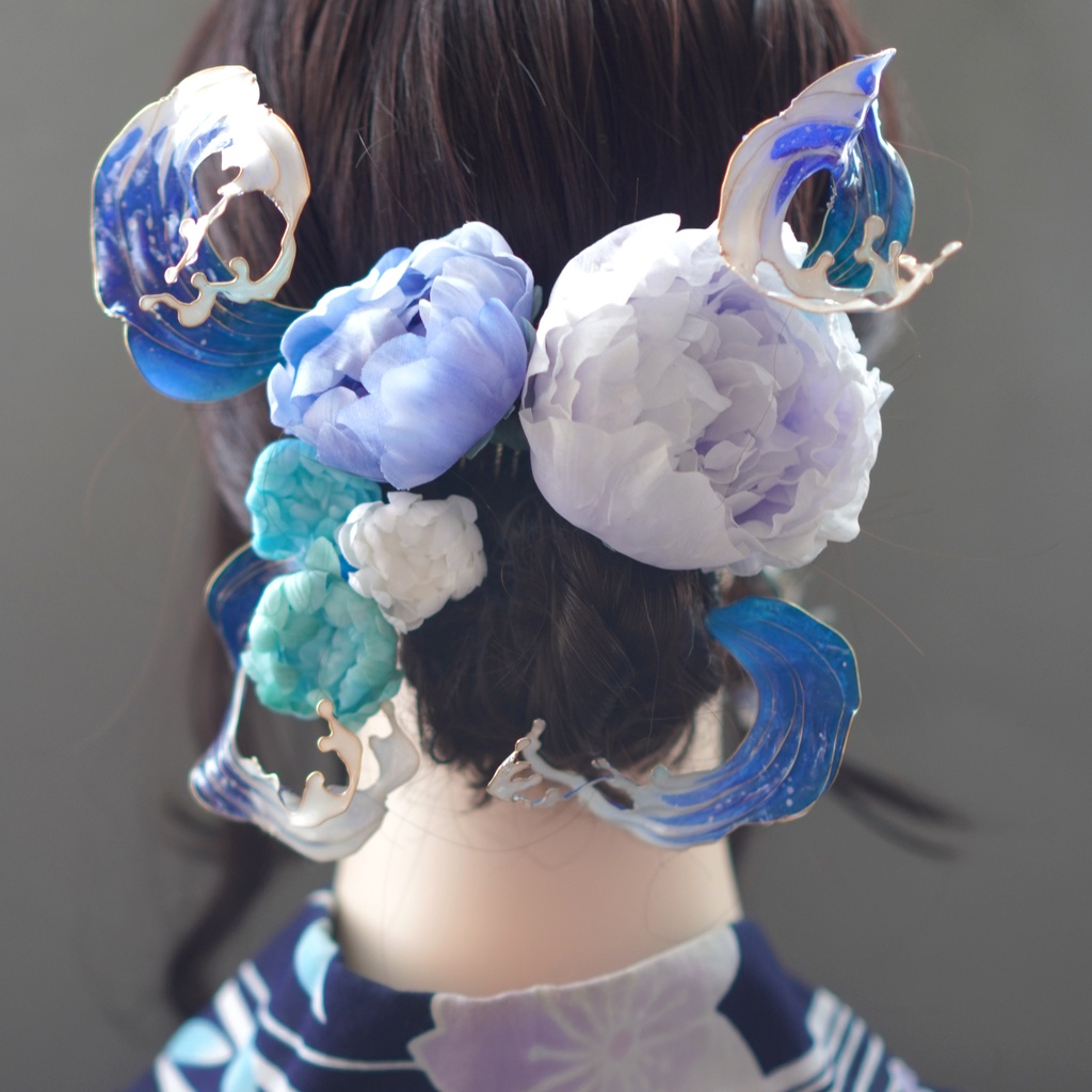 【芍薬・髪飾り】*波と芍薬の髪飾り*【布花・ディップアート】