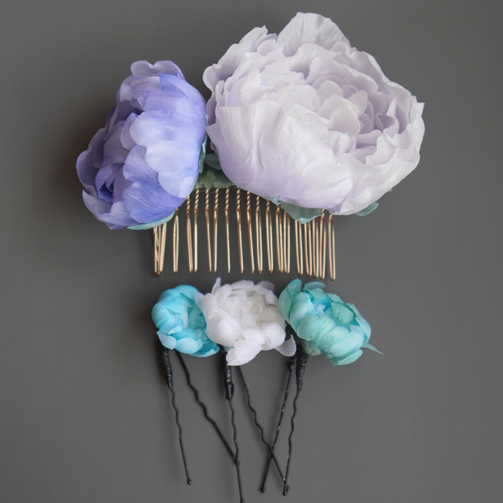 【芍薬・髪飾り】*波と芍薬の髪飾り*【布花・ディップアート】