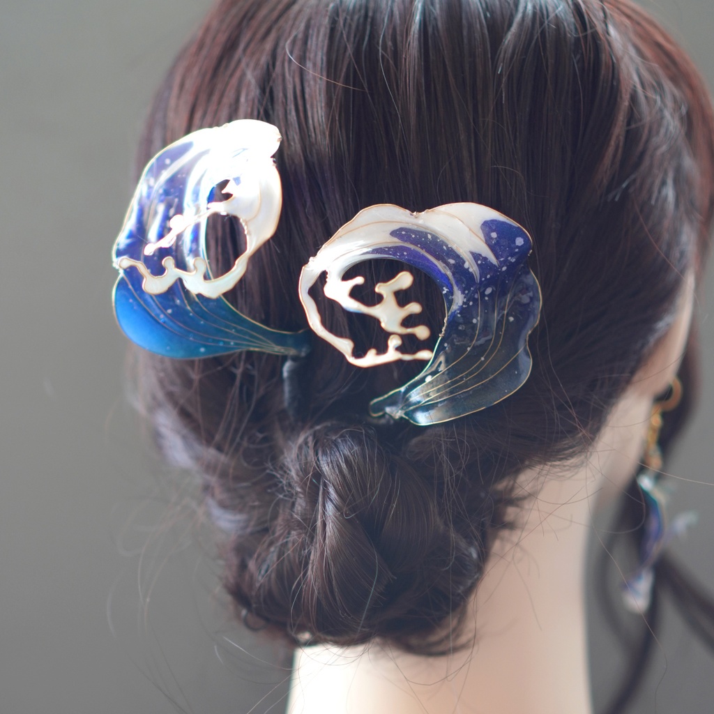 【芍薬・髪飾り】*波と芍薬の髪飾り*【布花・ディップアート】