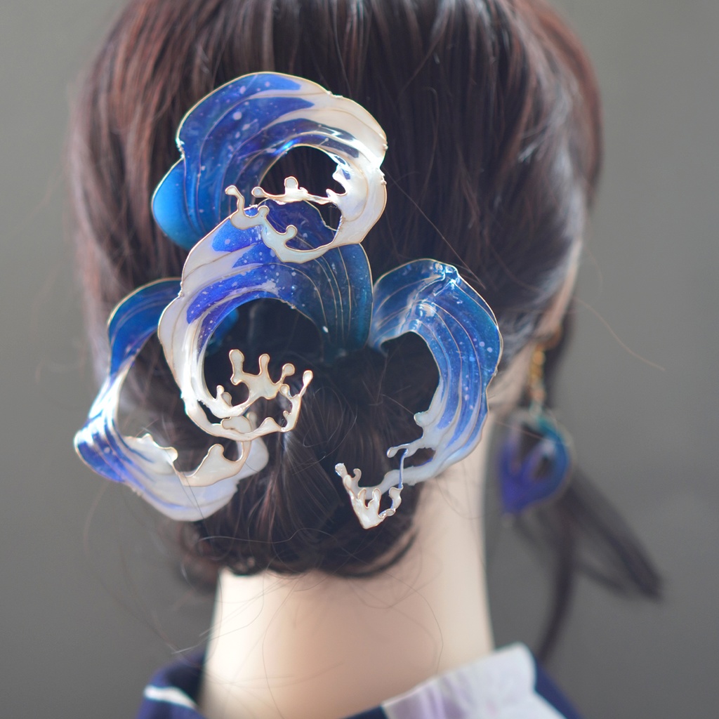 【芍薬・髪飾り】*波と芍薬の髪飾り*【布花・ディップアート】