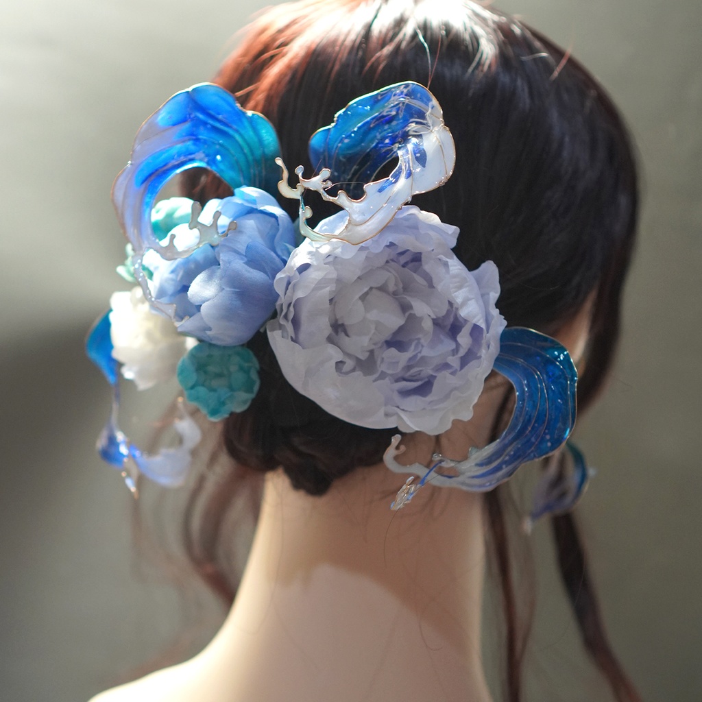 【芍薬・髪飾り】*波と芍薬の髪飾り*【布花・ディップアート】