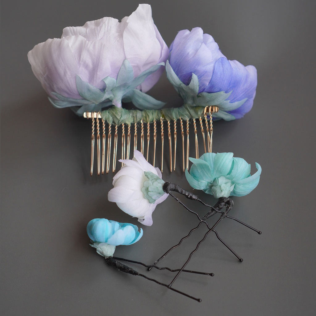 【芍薬・髪飾り】*波と芍薬の髪飾り*【布花・ディップアート】