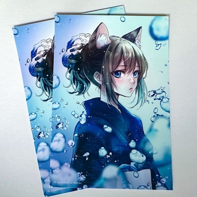 【ポストカード】【猫耳女の子】浴衣姿の女の子