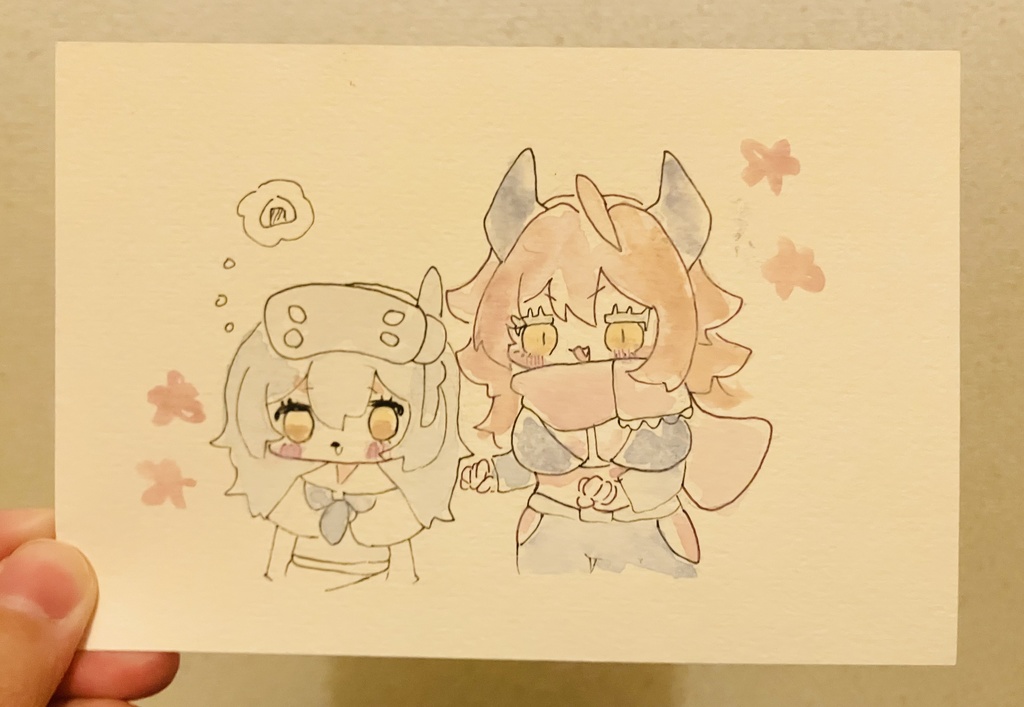 スノーホワイトとレッドフードの手描きポストカード