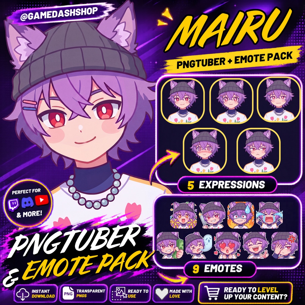 Fox Boy PNGTuber Plus Model - Mairu | Cute Kemonomimi Male Streamer Assets | Twitch Discord Veadotube Avatar | Instant Digital Download