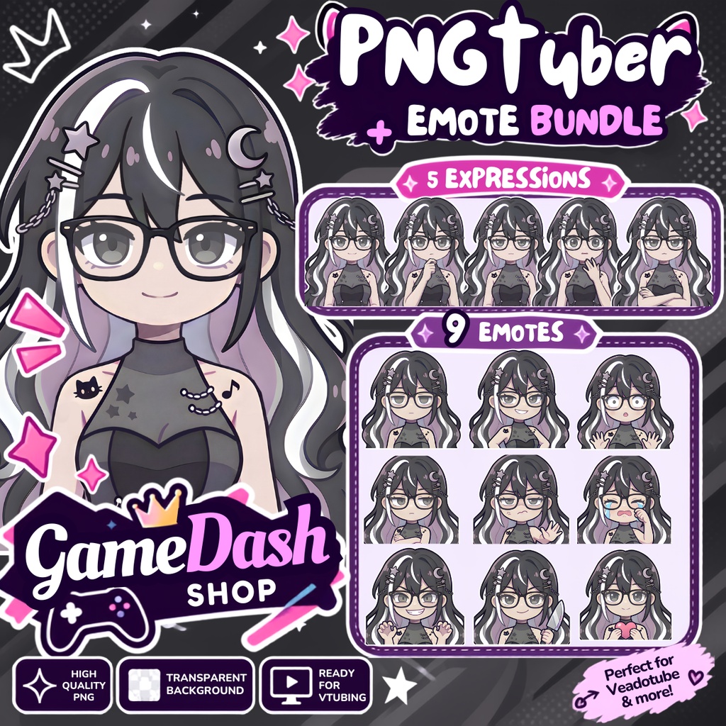 PNGtuber Avatar + Emote Pack – Marcy Anime Chibi Premade for Twitch & Discord