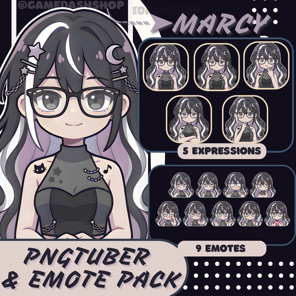 PNGtuber Avatar + Emote Pack – Marcy Anime Chibi Premade for Twitch & Discord