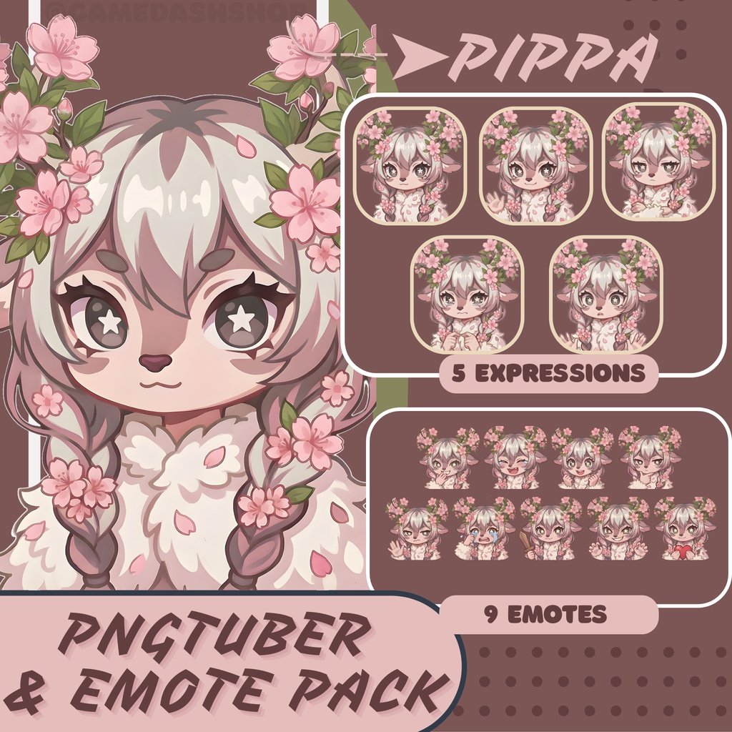Pippa PNGTuber + Emote Pack | Anime Chibi VTuber Asset