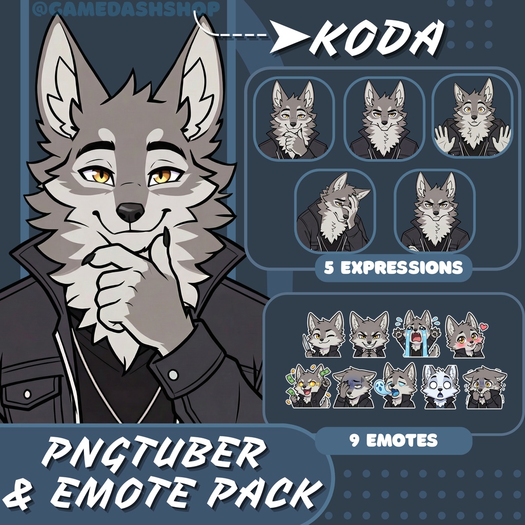 Koda Wolf PNGTuber | Anthro Anime VTuber Avatar