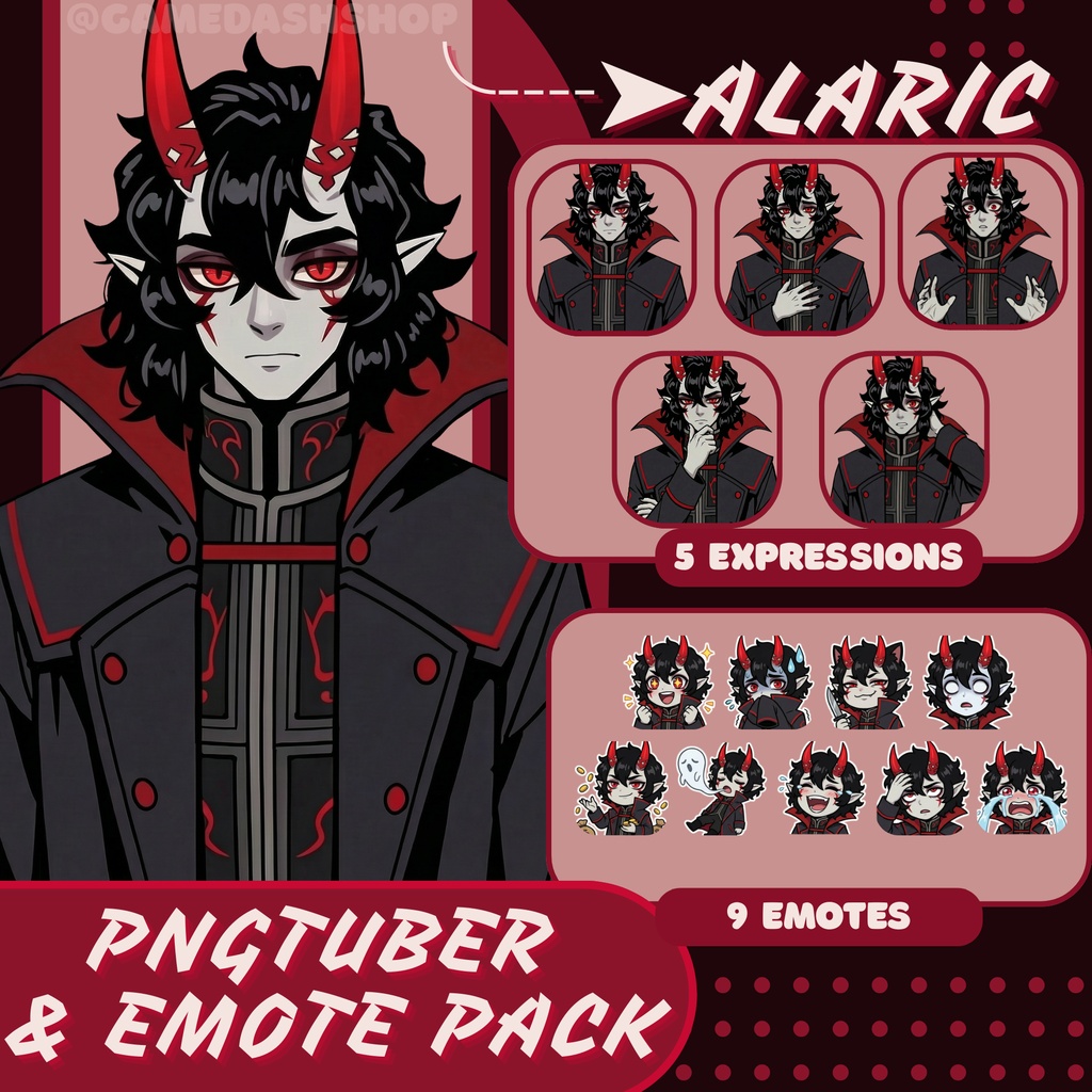 Alaric PNGTuber | Anime VTuber Avatar & Emotes pack