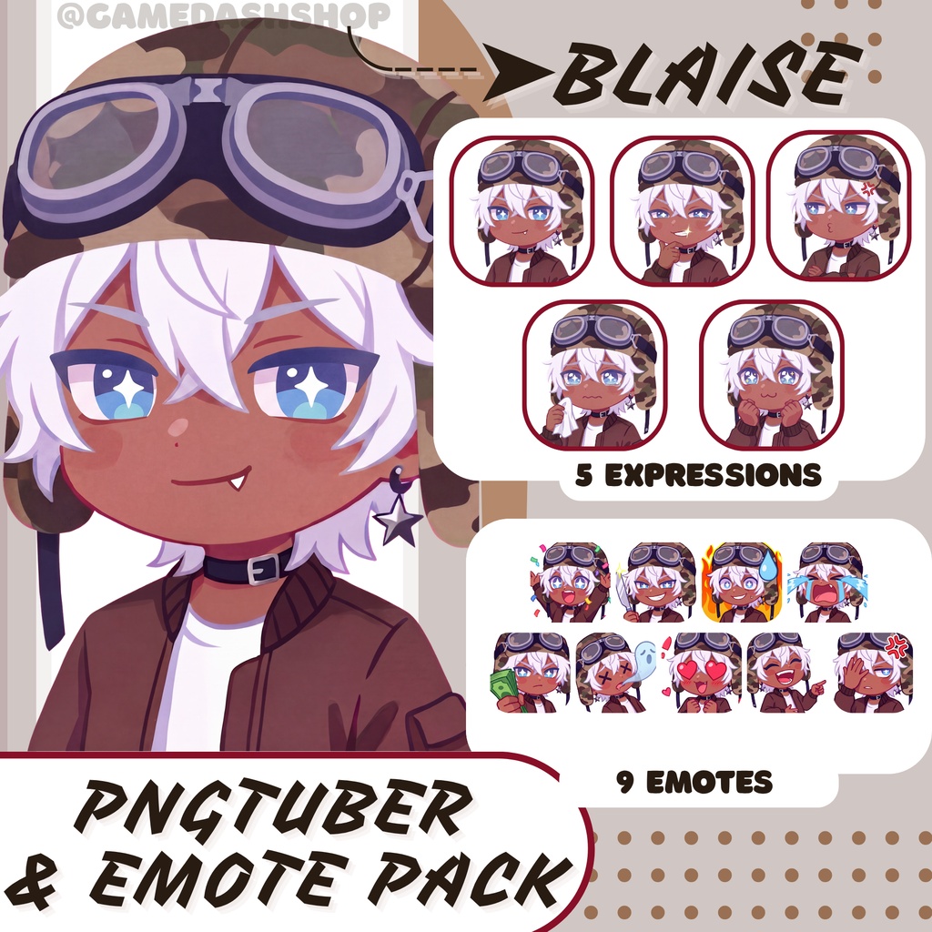 Blaise PNGTuber | Anime VTuber Avatar & Emotes pack