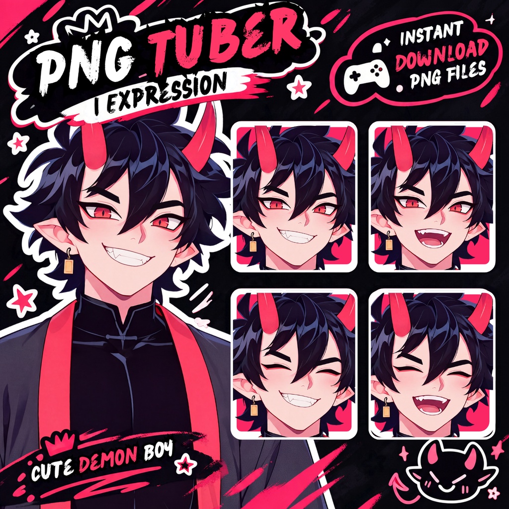 Demon Boy PNGTuber Avatar, Demon VTuber Model, Veadotube Mini