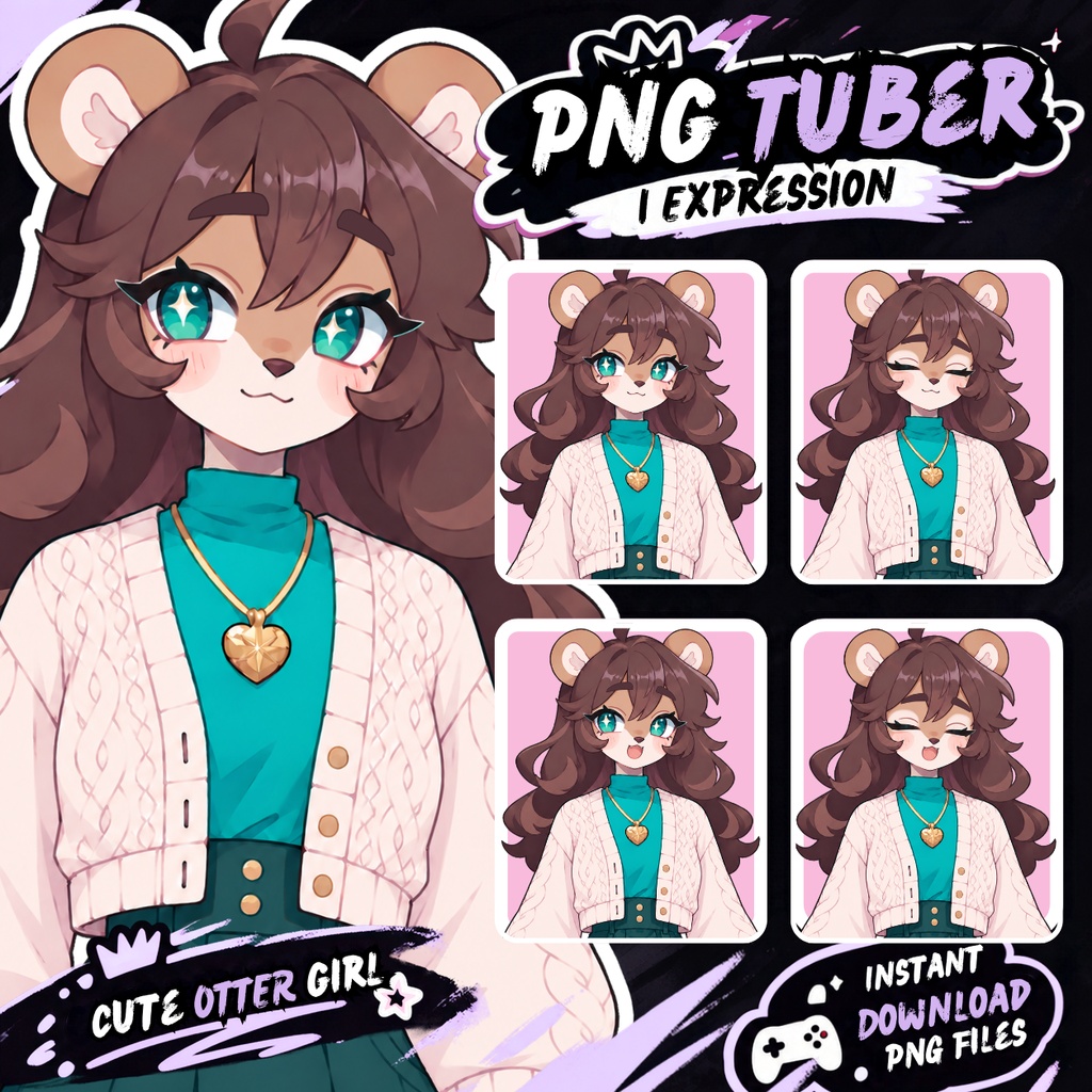 PNGtuber Avatar + Emote Pack – Furry Otter Girl Anime Premade for Twitch & Discord