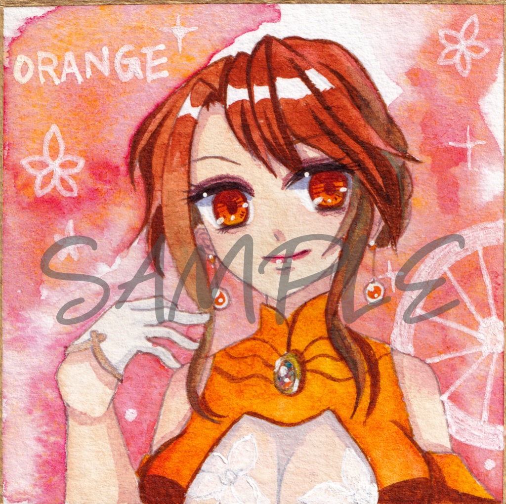 【原画】柑橘三姉妹 長女オレンジ/豆色紙サイズ・透明水彩・フレーム付き