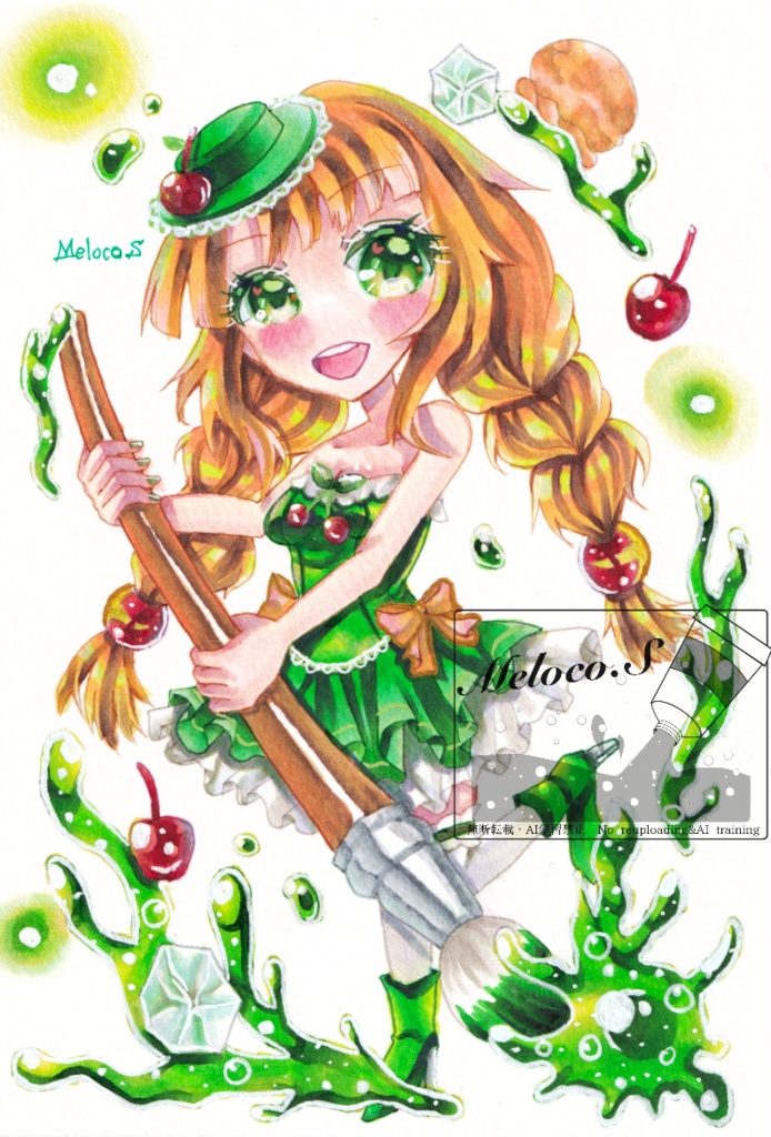 翠泡(すいほう)の魔人メロ子　コピック原画額装