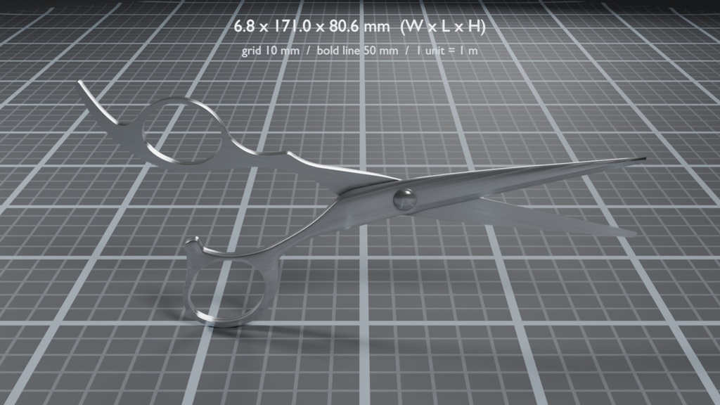 理美容シザー 3D モデル / Hairdressing Scissors 3D Model(PBR・実寸・UV 展開済み)